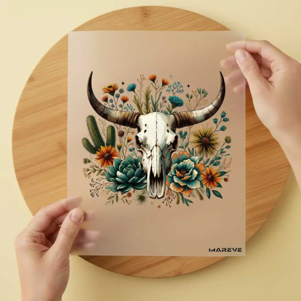 Bügelbild/Sticker - Skull - Kuh - Retro/Flower