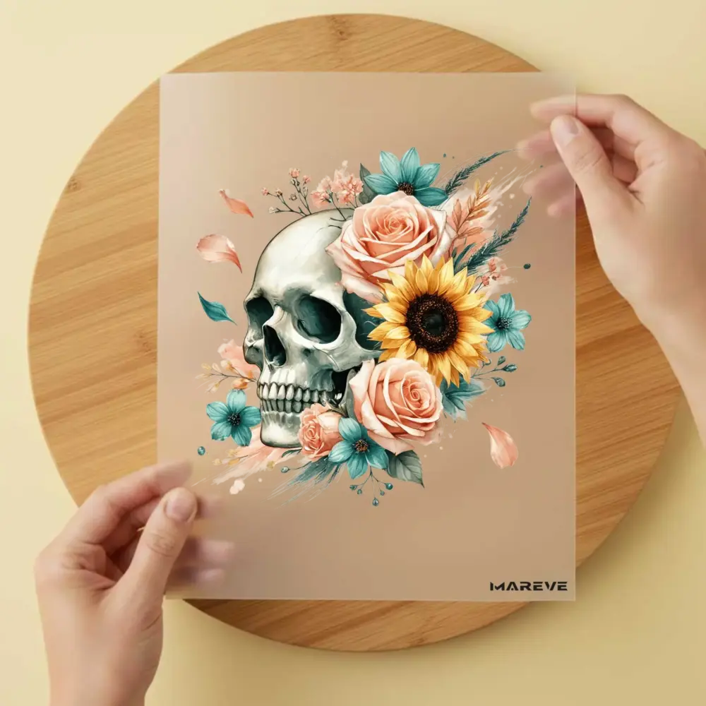 Bügelbild/Sticker - Skull - Rose/Sonnenblume