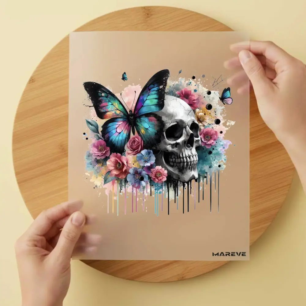 Bügelbild/Sticker - Skull - Schmetterling - Rosa/Blau