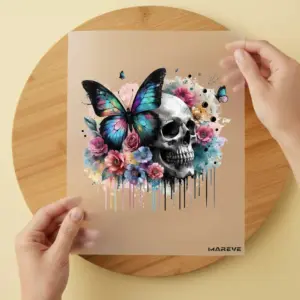 Bügelbild/Sticker - Skull - Schmetterling - Rosa/Blau