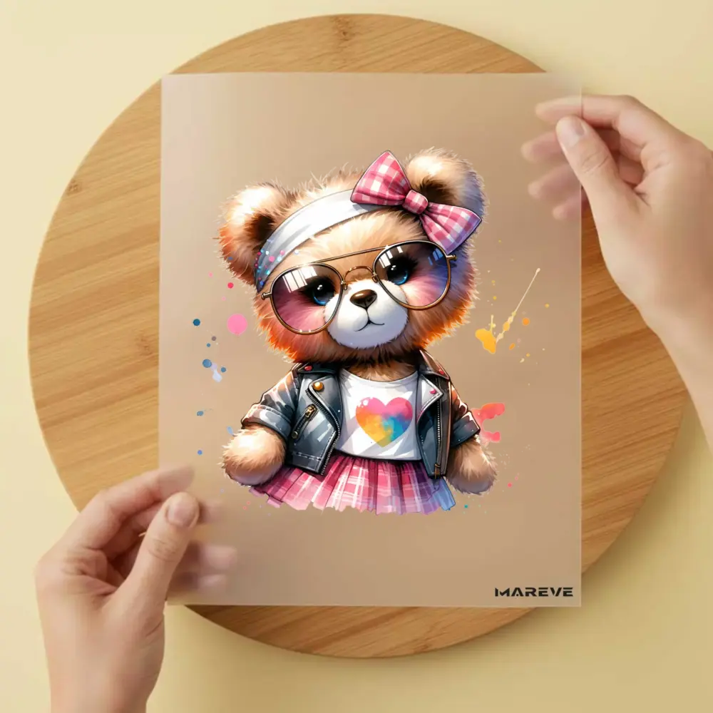 Bügelbild/Sticker - Teddy Mädchen - Rosa Schleife