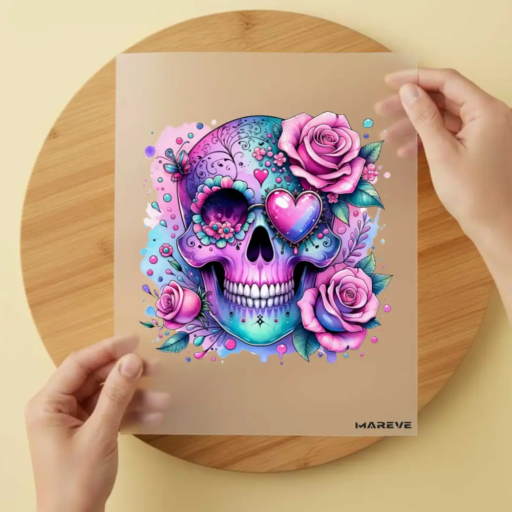 Bügelbild/Sticker - Totenkopf - Rosa/Blau