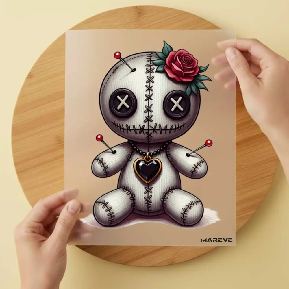 Bügelbild/Sticker - Voodoopuppe - Herzkette