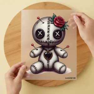 Bügelbild/Sticker - Voodoopuppe - Herzkette