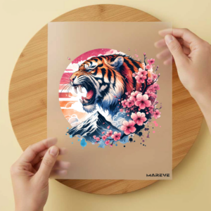 Bügelbild/Sticker Tiger Retroflower