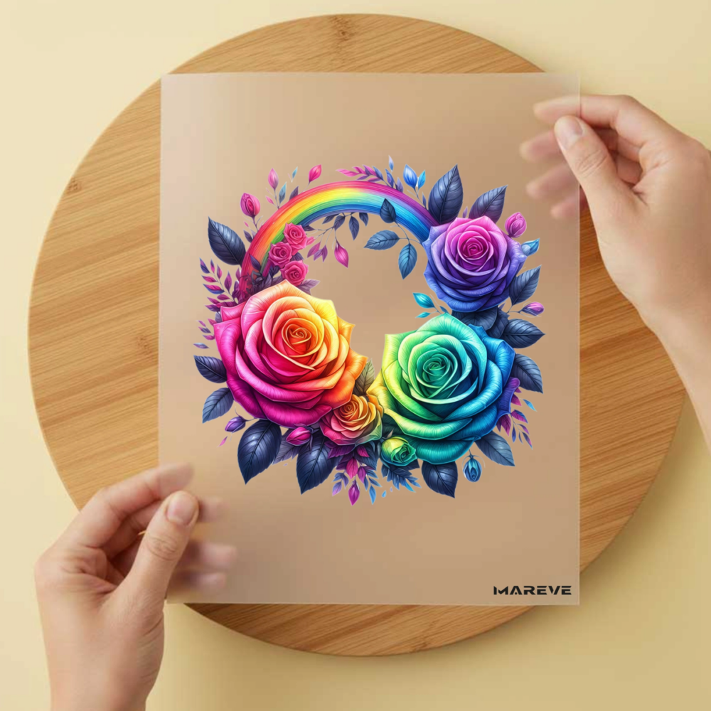 Bügelbild/Sticker Rosen Regenbogen Bunt