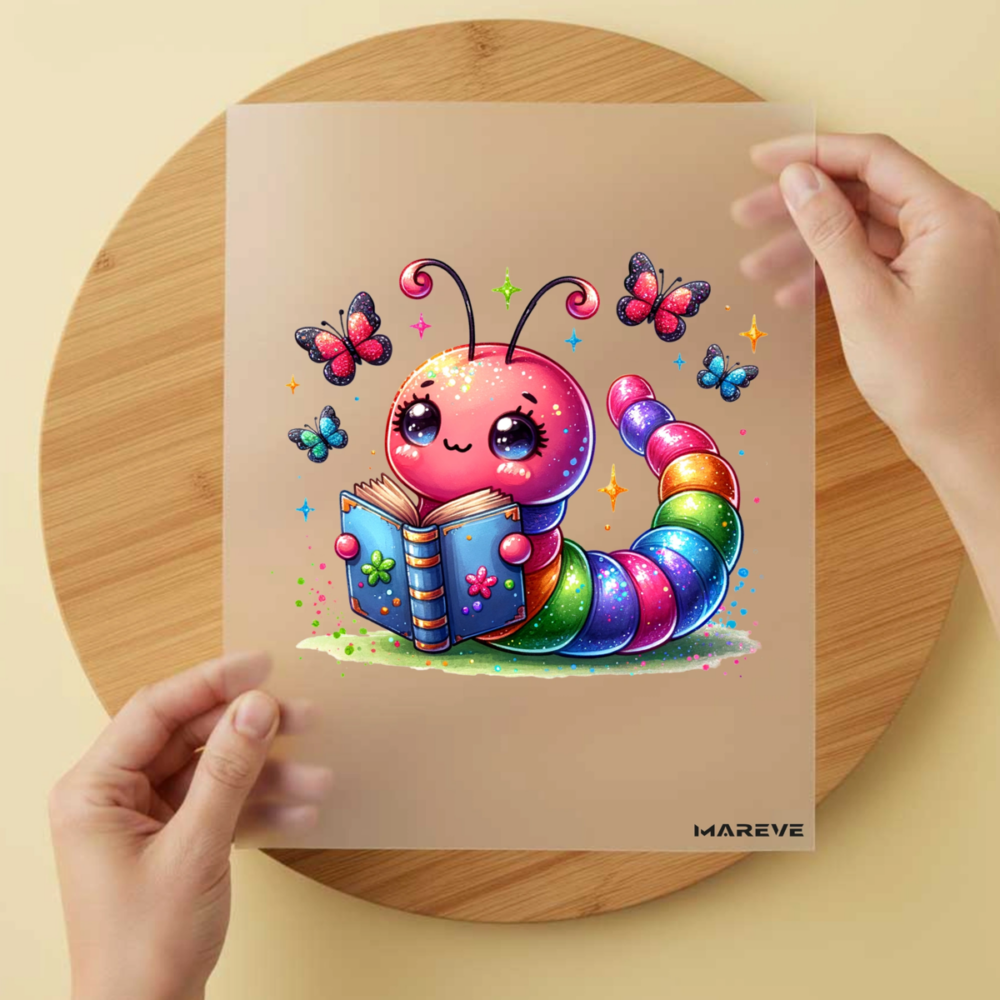 Bügelbild/Sticker Bücherwurm Bunt – DTF Bügelbild und UV DTF Sticker