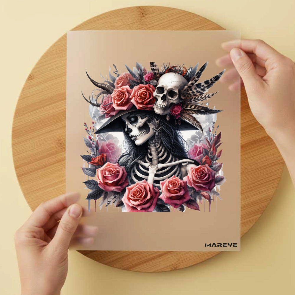 Bügelbild/Sticker Frau Skull Black Flower – DTF Bügelbild und UV DTF Sticker
