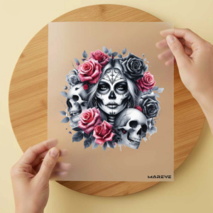 Bügelbild/Sticker Frau Skull Grau/Rosa