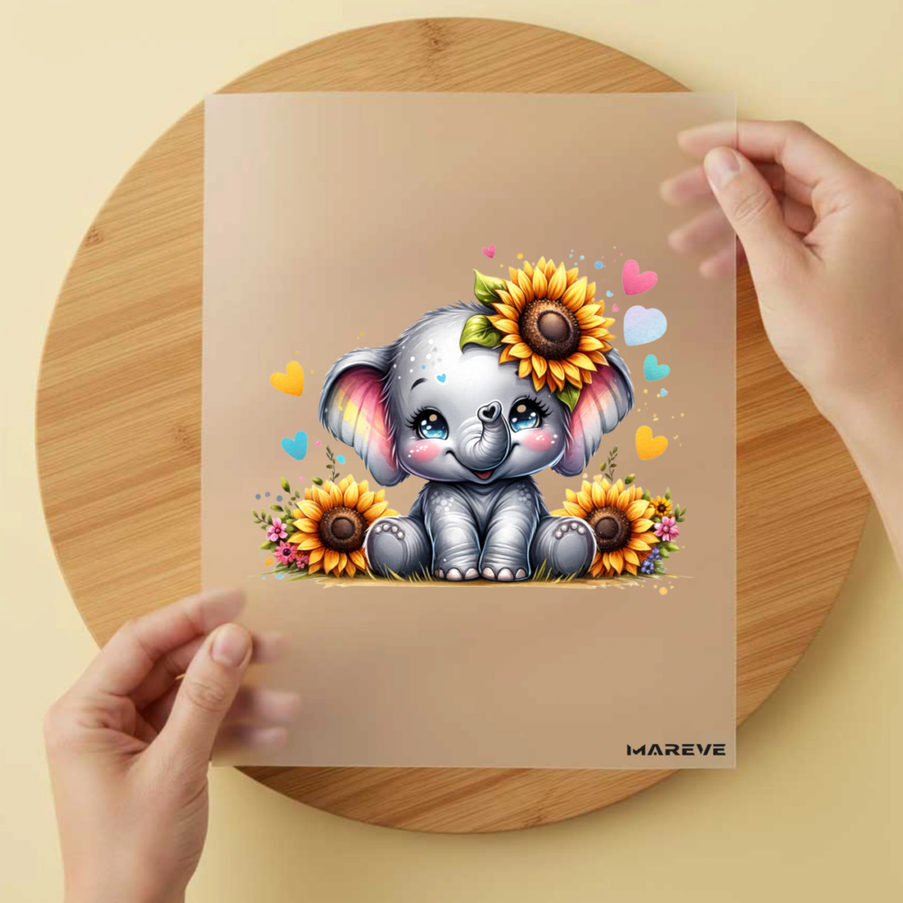 Bügelbild/Sticker Elefant Sonnenblumen