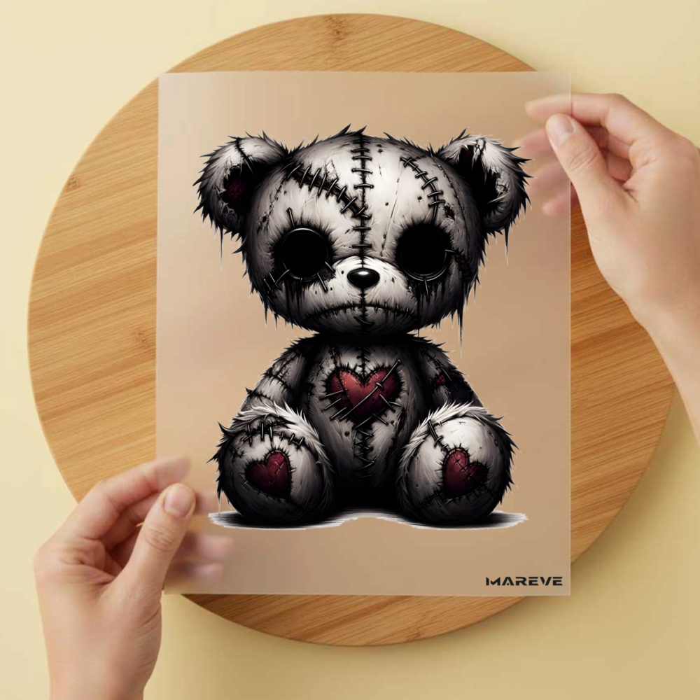 Bügelbild/Sticker Schwarzer Voodoteddy Herzbauch