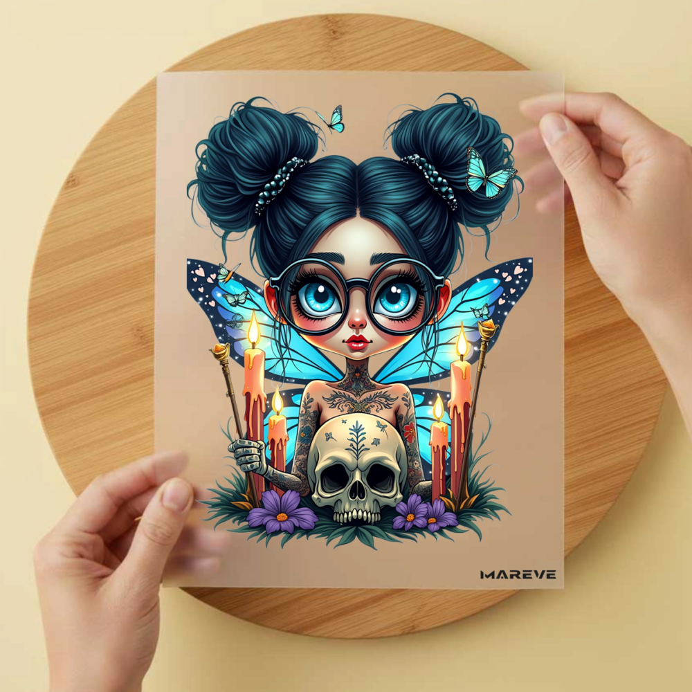 Bügelbild/Sticker Skull Fee Blau – DTF Bügelbild und UV DTF Sticker