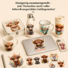 Highland Kuh Momente Themenbox – 15 UV DTF Sticker | Highland Cows, süße Kuhmotive & Blumen – DTF Bügelbild und UV DTF Sticker