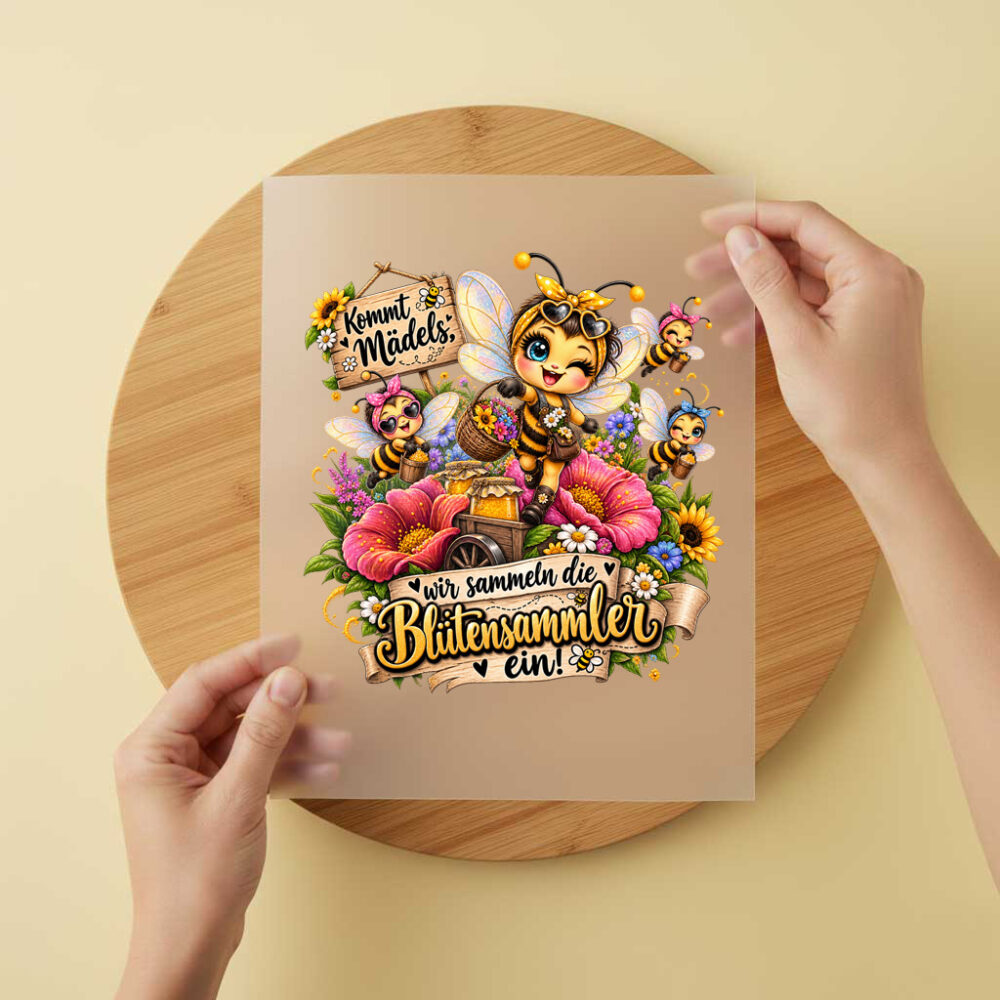 Bügelbild/Sticker Kopfkino - Biene - Blumen – DTF Bügelbild und UV DTF Sticker