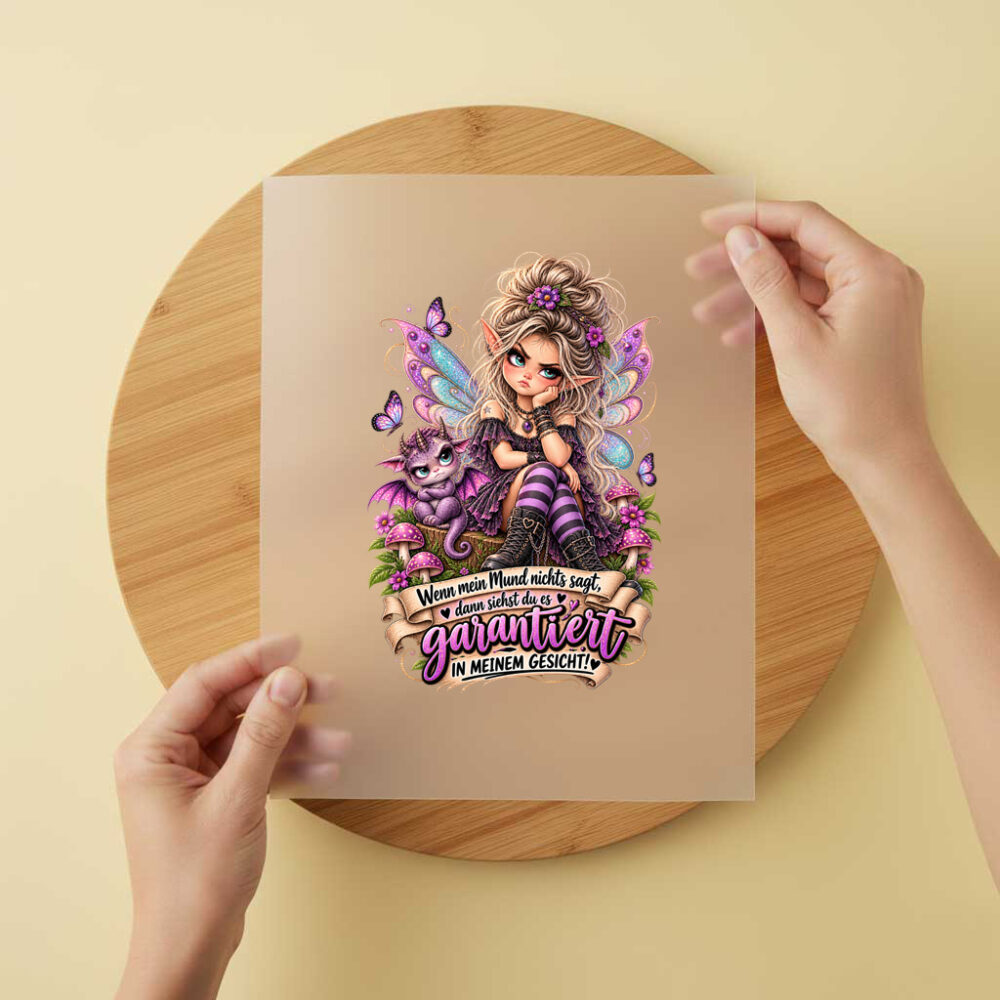 Bügelbild/Sticker Kopfkino - Fantasy Fee - Leicht genervt – DTF Bügelbild und UV DTF Sticker