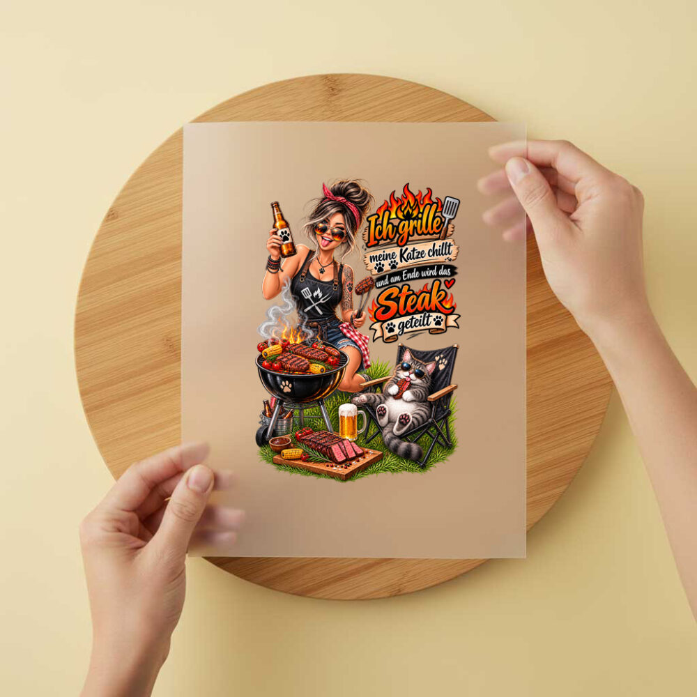 Bügelbild/Sticker Kopfkino - Katze - Grill – DTF Bügelbild und UV DTF Sticker
