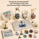 Küstenliebe Themenbox – 15 UV DTF Sticker | Maritim, Leuchtturm, Anker & Meer – DTF Bügelbild und UV DTF Sticker
