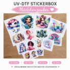 Mädchenzauber Themenbox – 15 UV DTF Sticker | Einhorn, Meerjungfrau, Fee & Fantasy-Motive – DTF Bügelbild und UV DTF Sticker
