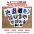 Miau-Momente Themenbox – 15 UV DTF Katzensticker | Katzenliebe & bunte Katzenmotive – DTF Bügelbild und UV DTF Sticker