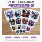Skull Vibes Themenbox – 15 UV DTF Sticker | Totenkopf, Skull, Rosen & Schmetterlinge – DTF Bügelbild und UV DTF Sticker