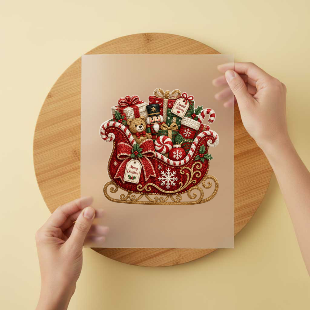 Bügelbild/Sticker Geschenkeschlitten Gestrickt