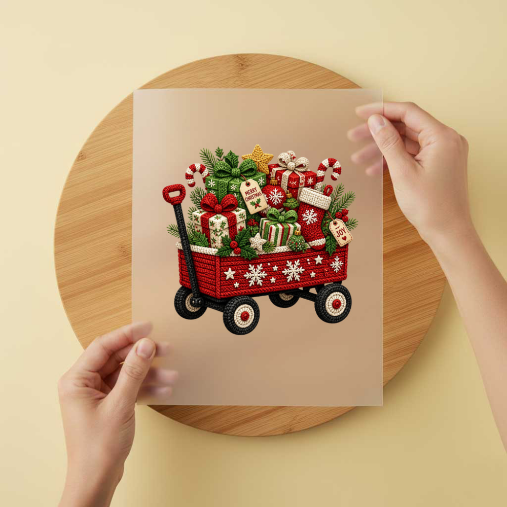 Bügelbild/Sticker Geschenkewagen Gestrickt