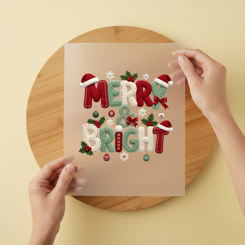 Bügelbild/Sticker Merry Bright Gestrickt