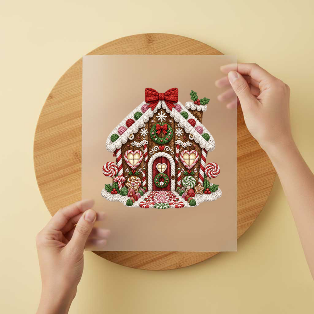Bügelbild/Sticker Pfefferkuchenhaus gestrickt