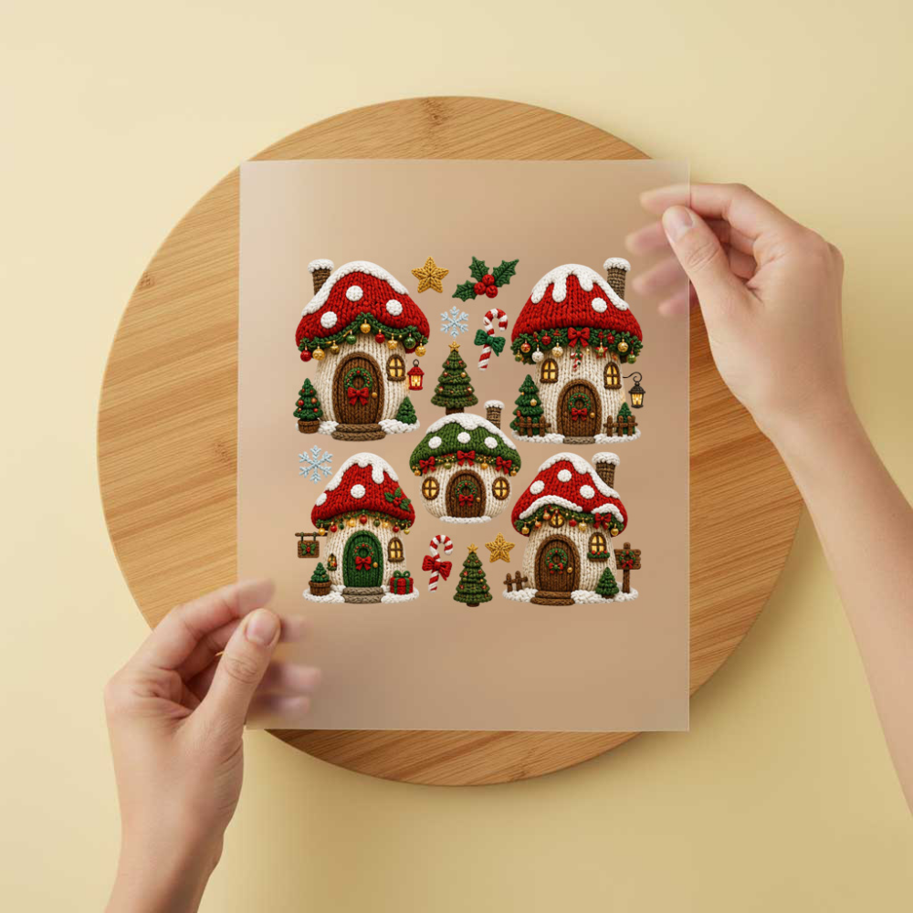 Bügelbild/Sticker Pilzset Gestrickt