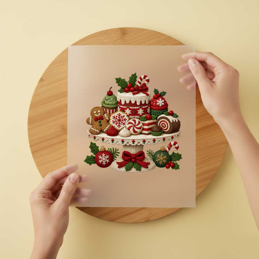 Bügelbild/Sticker Weihnachtskuchen Etagere Gestrickt