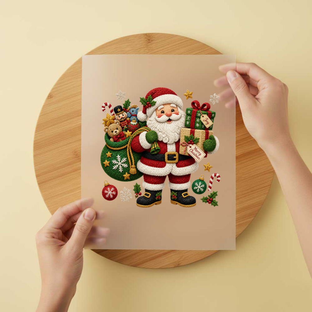 Bügelbild/Sticker Weihnachtsmann Spielsack Gestrickt