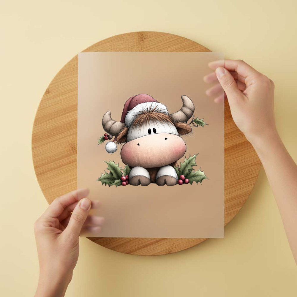 Bügelbild/Sticker Kuh Weihnachtsmütze