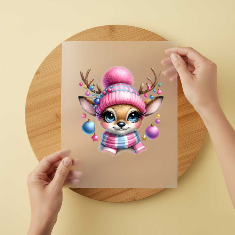 Bügelbild/Sticker Rentier Mädchen Rosa