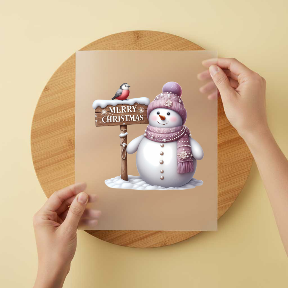 Bügelbild/Sticker Schneemann Rosa