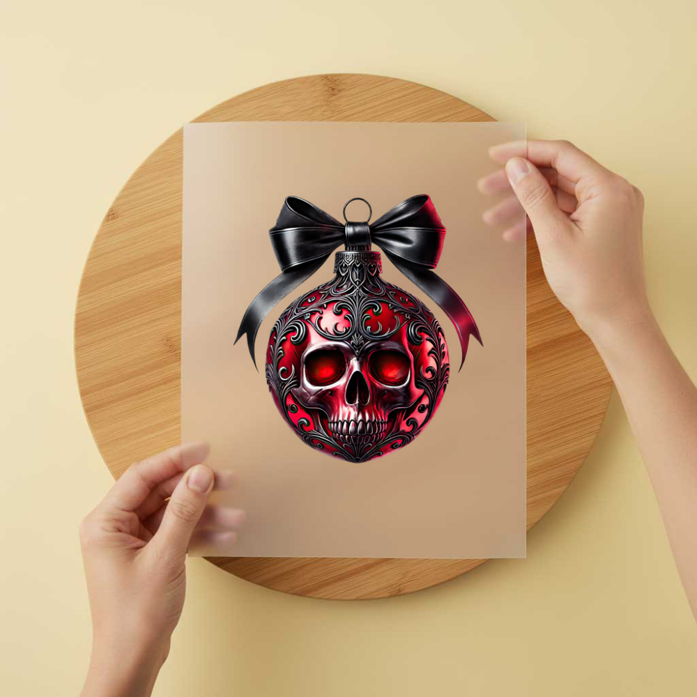 Bügelbild/Sticker Skull Kugel Schwarz/Rot