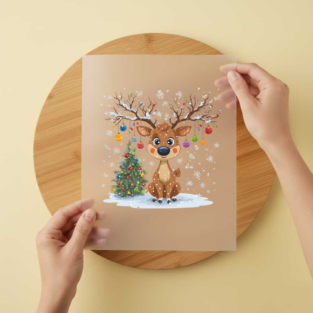 Bügelbild/Sticker Rentier Weihnachtskugeln