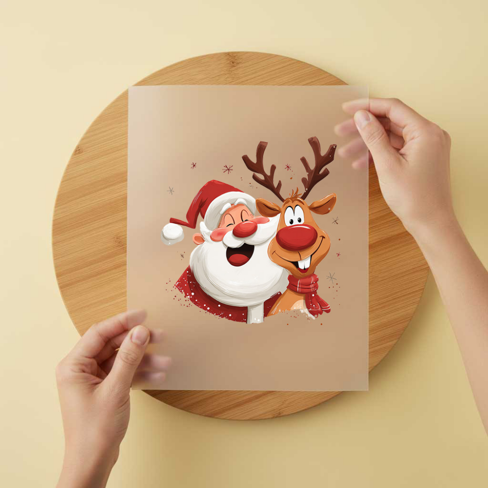 Bügelbild/Sticker Weihnachtsmann Rentier