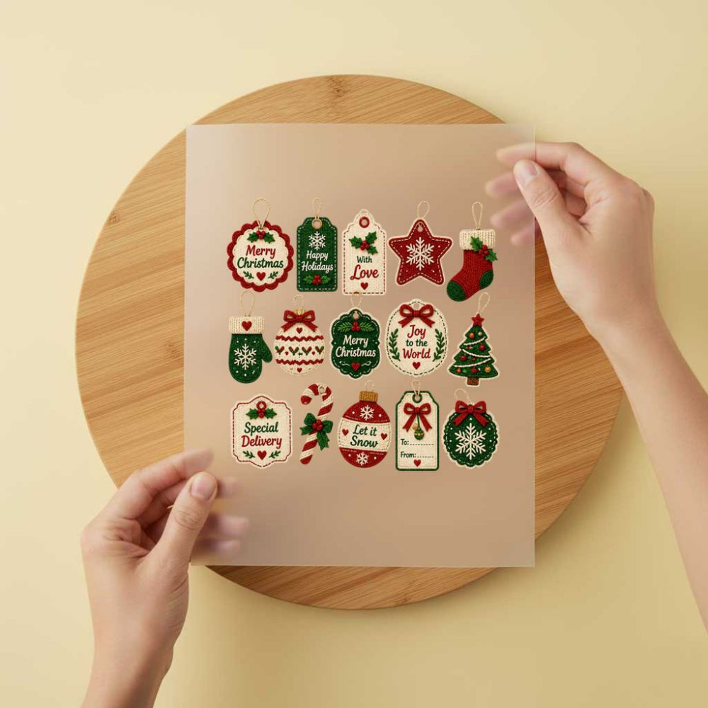 Bügelbild/Sticker Christmas Anhänger Set Gestrickt