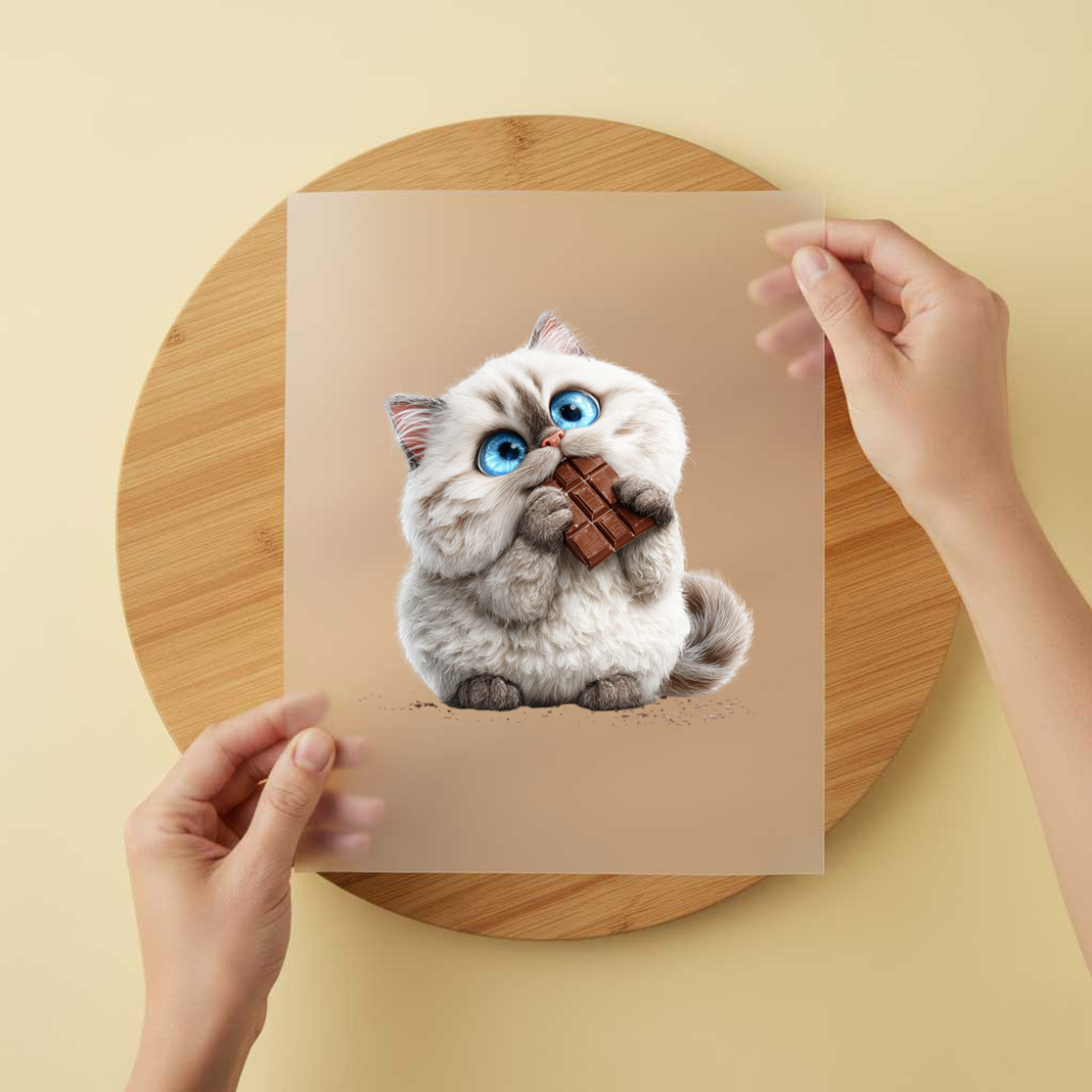 Bügelbild/Sticker Katze Schokolade