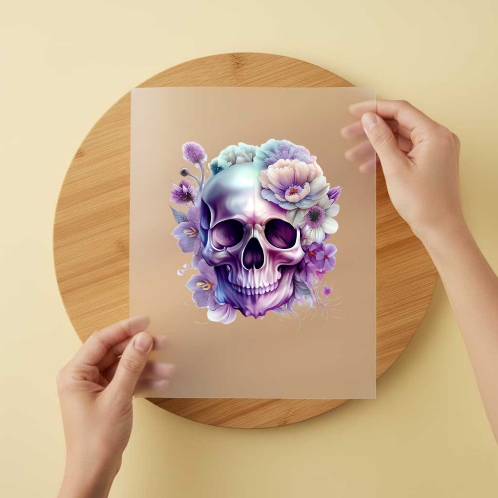Bügelbild/Sticker Skull Flower Lila