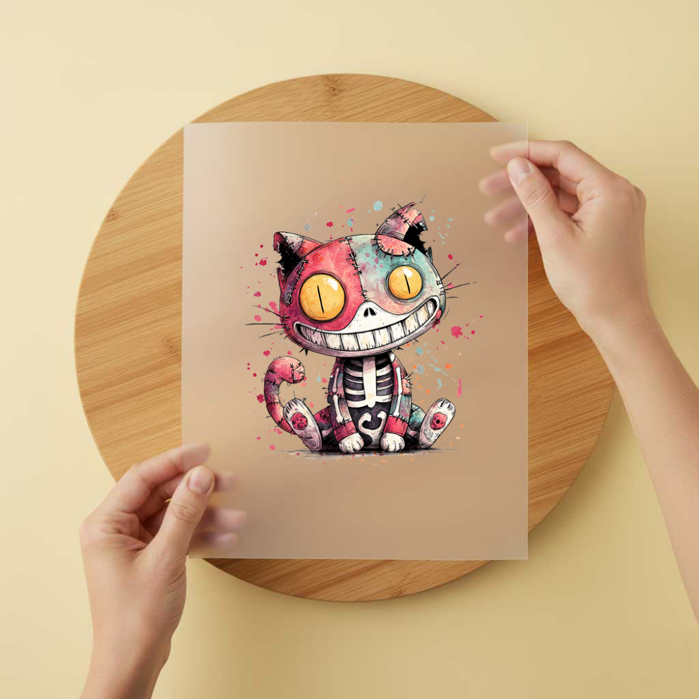 Bügelbild/Sticker Skull Katze Genäht