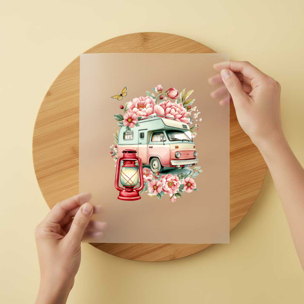 Bügelbild/Sticker Camper Rosa Flowertime