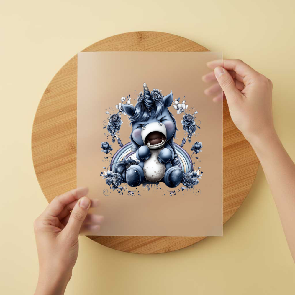Bügelbild/Sticker Einhorn Blau Böse