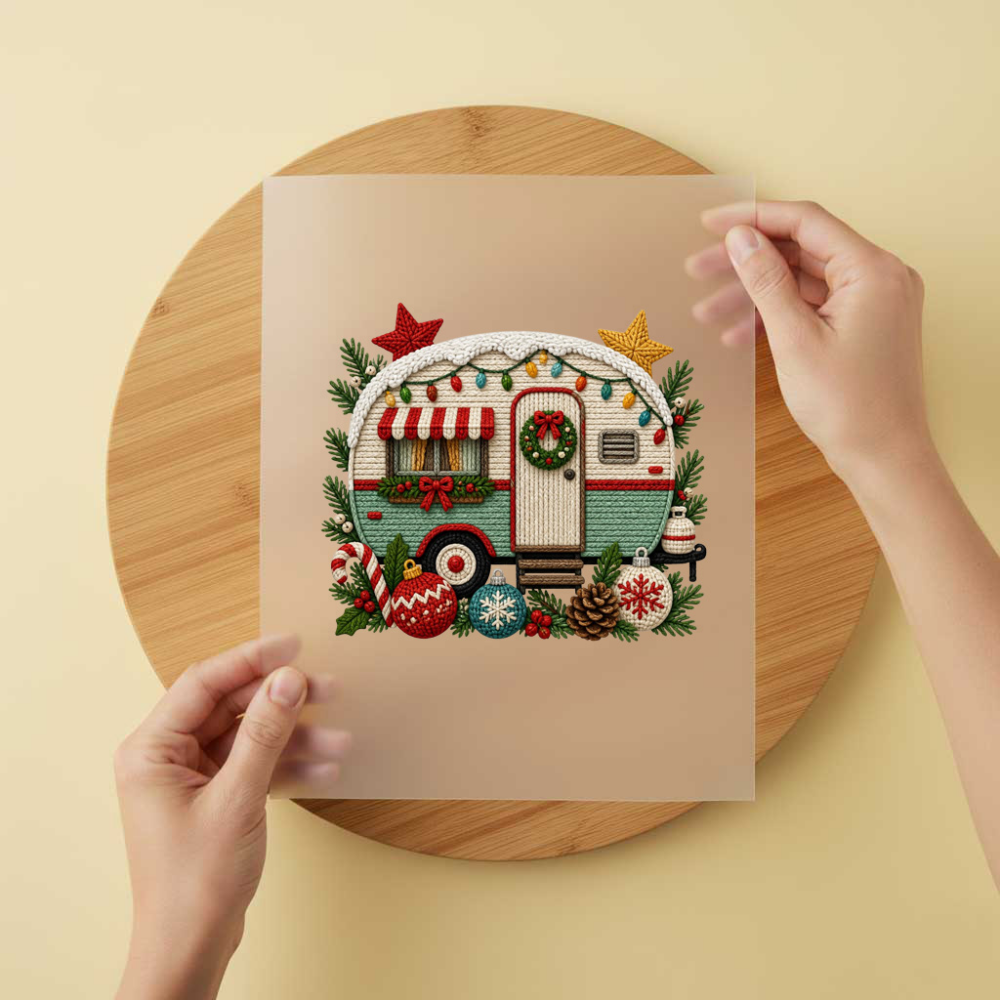 Bügelbild/Sticker Christmas Camper Gestrickt