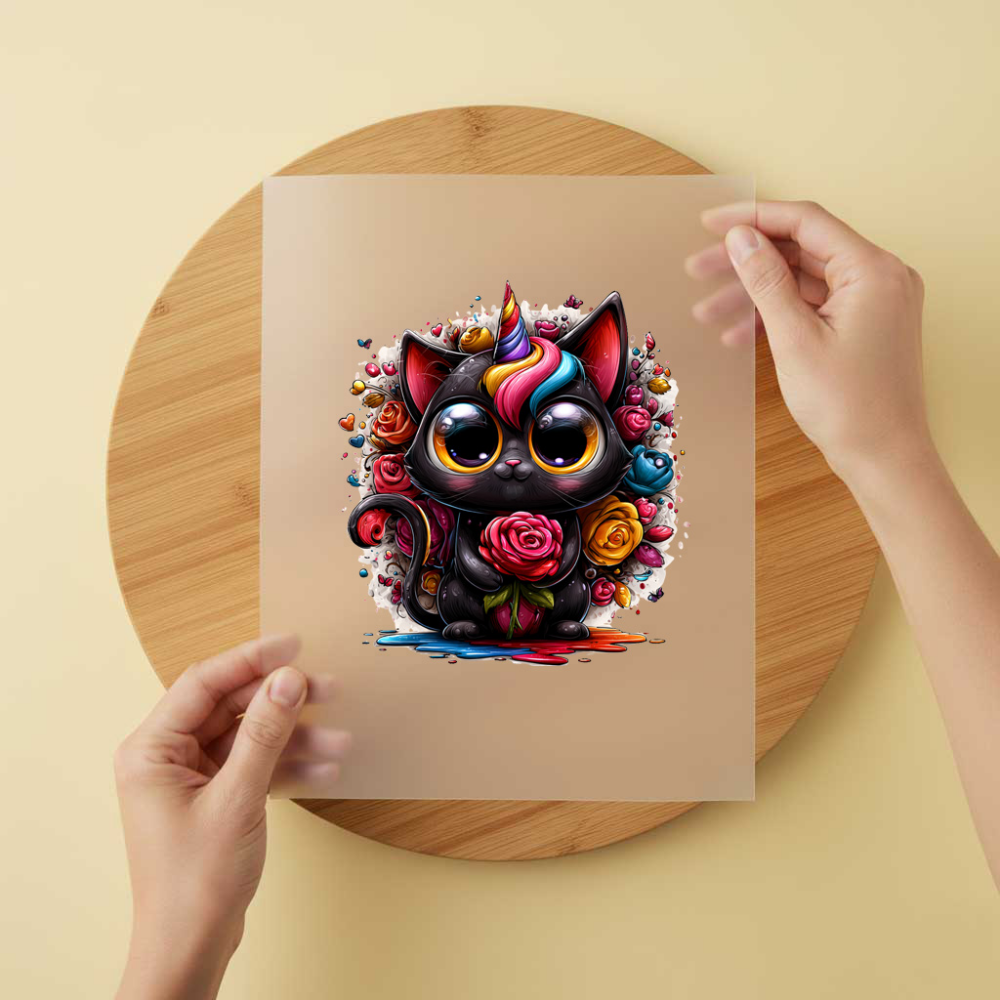 Bügelbild/Sticker Katze Bunt Rosen