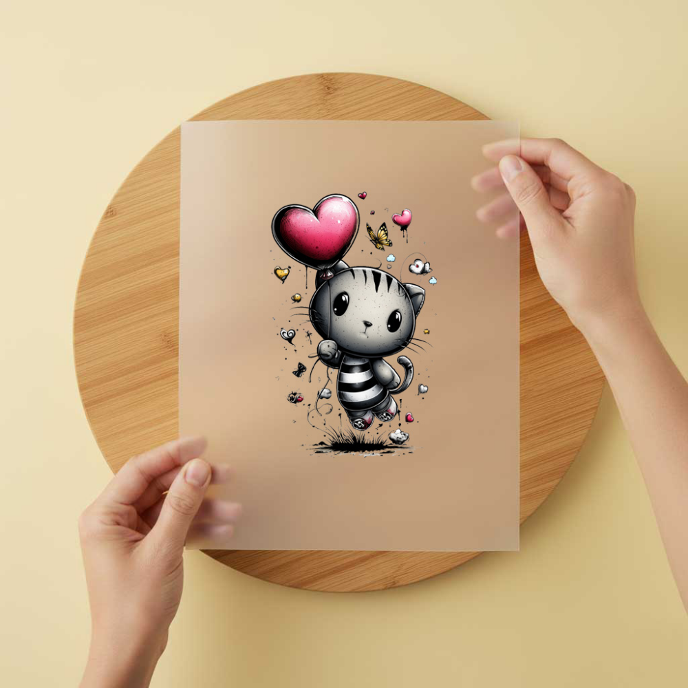 Bügelbild/Sticker Katze Herzballon
