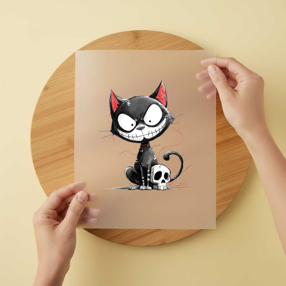 Bügelbild/Sticker Katze Lächelnd Skullkopf