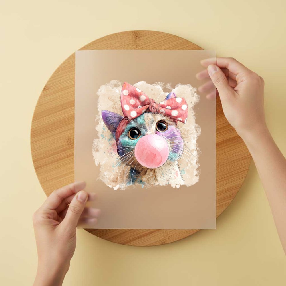 Bügelbild/Sticker Katze Rosa Schleife