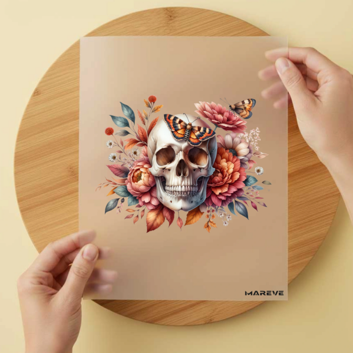 Bügelbild/Sticker Skull - Flower - Orange – DTF Bügelbild und UV DTF Sticker
