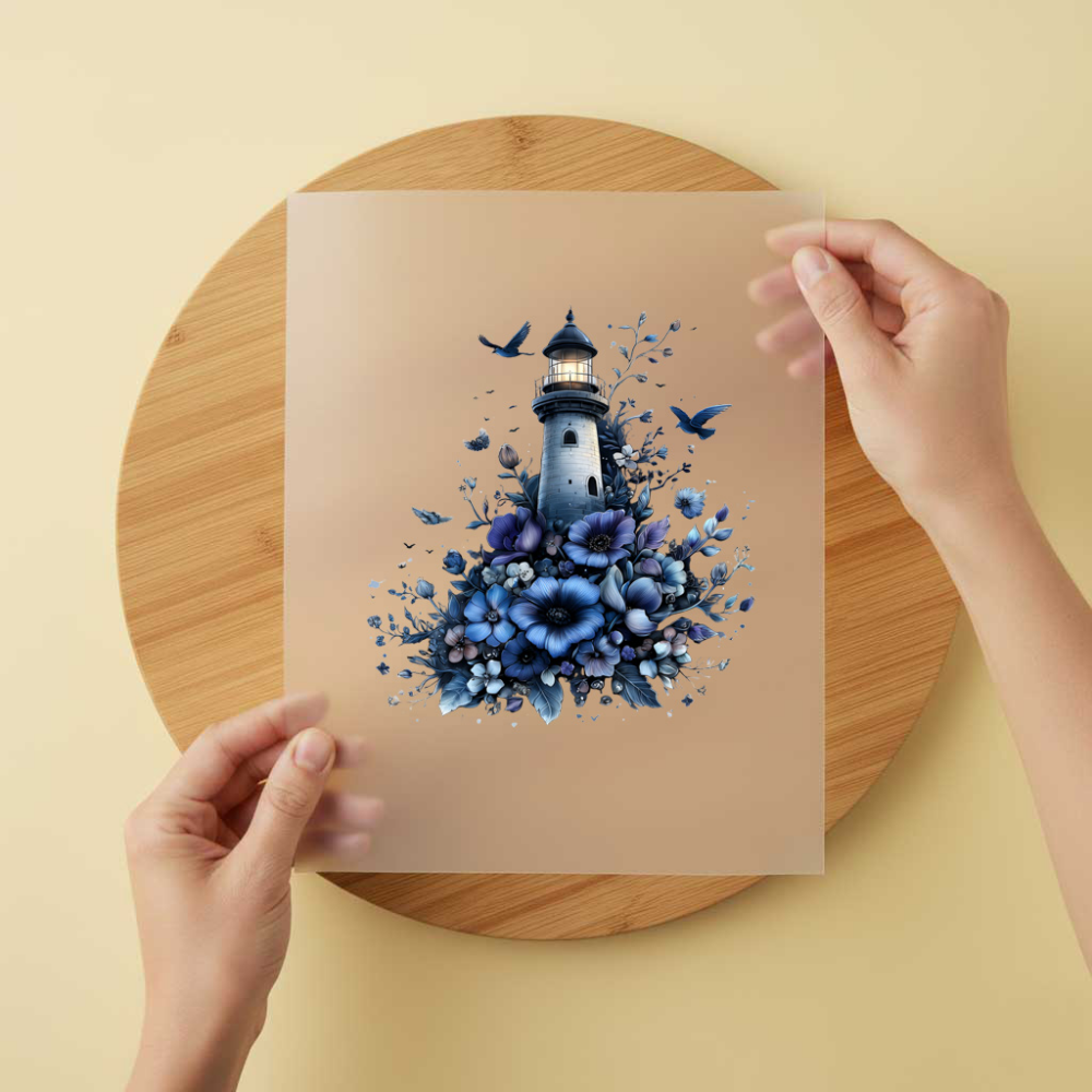 Bügelbild/Sticker Leuchtturm Blau Flowertime